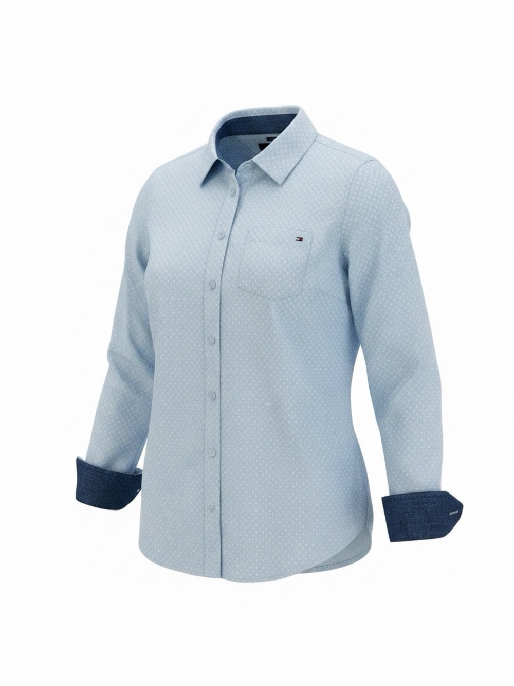 Tommy Hilfiger Light Blue Dot Print Button-Up Blouse